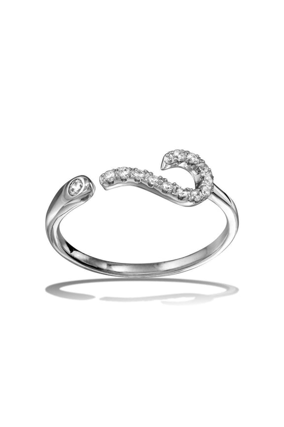 Rhodium Plated 925 Sterling Silver Question Mark ? Clear CZ Ring White Jewelry Female Size 5