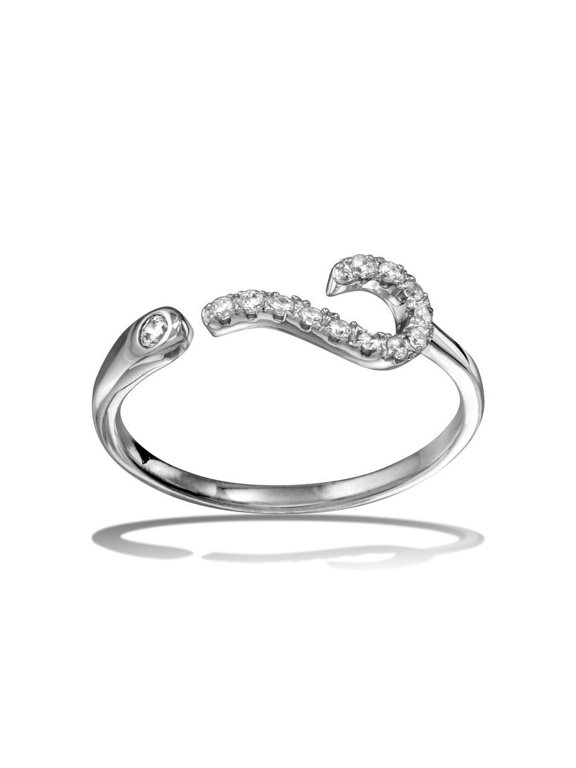 Rhodium Plated 925 Sterling Silver Question Mark ? Clear CZ Ring White Jewelry Female Size 6
