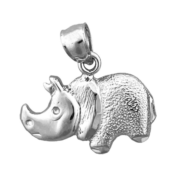 Rhodium Plated 925 Sterling Silver Rhinoceros Charm