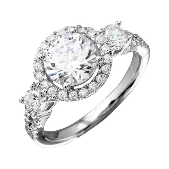 Rhodium Plated 925 Sterling Silver Round Halo Ring Clear CZ Shank White Jewelry Female Size 9