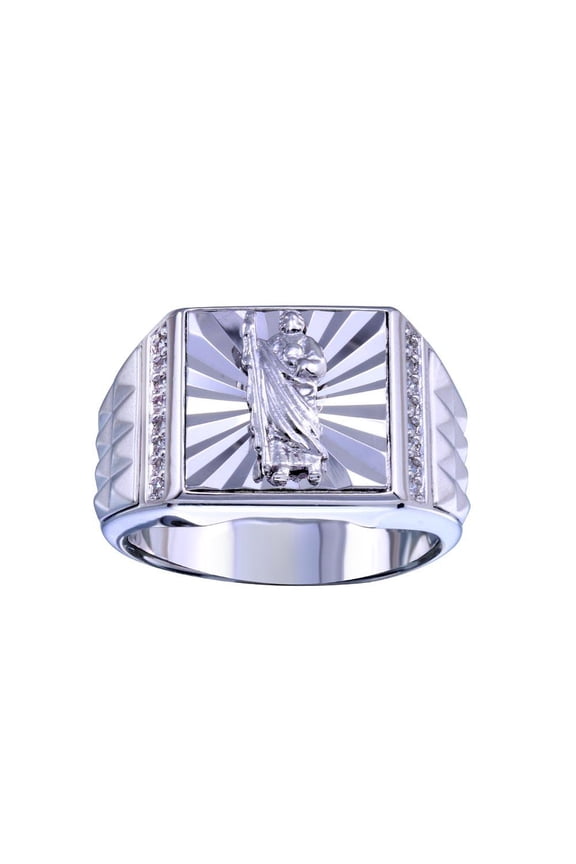 Rhodium Plated 925 Sterling Silver Saint Jude Clear CZ Band Ring White Jewelry Female Size 9