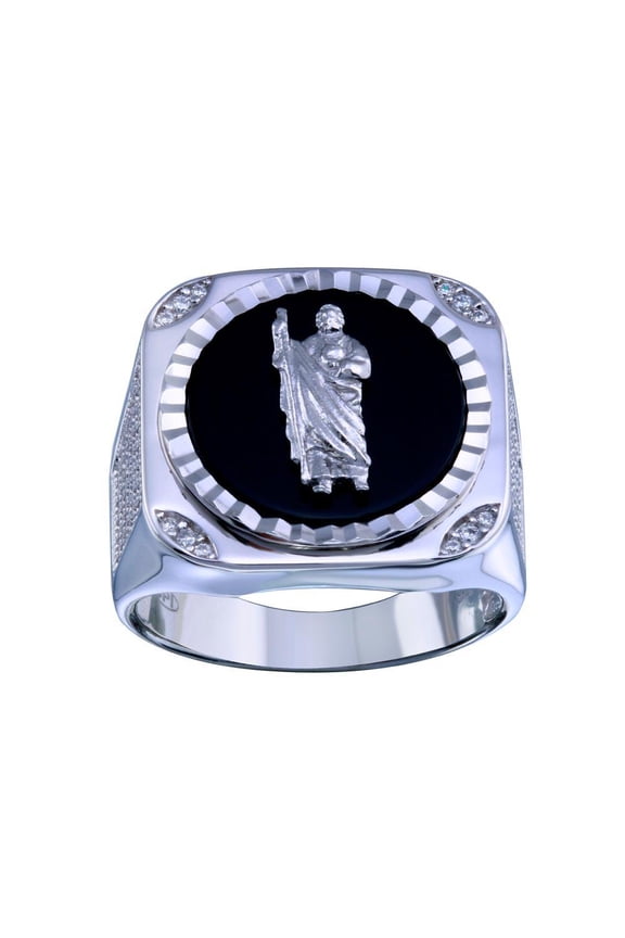 Rhodium Plated 925 Sterling Silver Saint Jude Clear CZ Band Ring White Jewelry Female Size 9