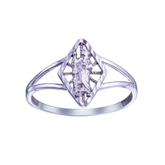 Rhodium Plated 925 Sterling Silver Saint Jude Diamond-Cut Band Ring Jewelry Female Male Size 9