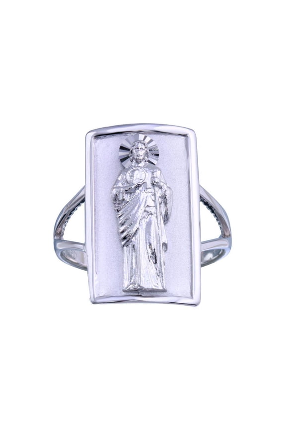 Rhodium Plated 925 Sterling Silver Saint Jude Ring Catholic Band Jewelry Female Male Unisex Size 7