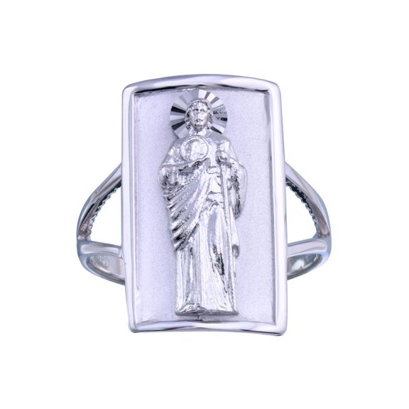 Rhodium Plated 925 Sterling Silver Saint Jude Ring Catholic Band Jewelry Female Male Unisex Size 8