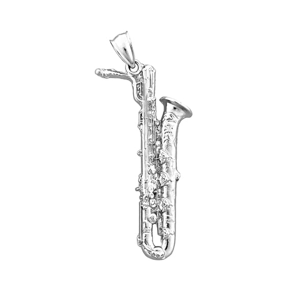 Rhodium Plated 925 Sterling Silver Saxophone Pendant