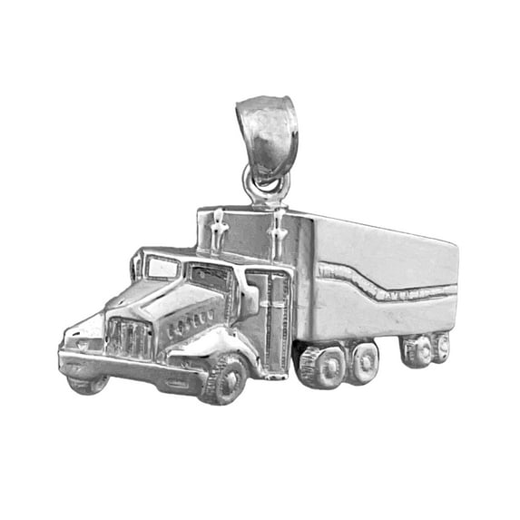 Rhodium Plated 925 Sterling Silver Semi Truck Pendant