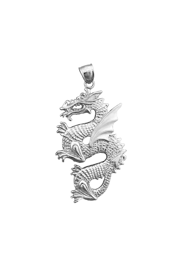 Rhodium Plated 925 Sterling Silver Serpent Dragon Pendant