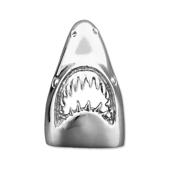 Rhodium Plated 925 Sterling Silver Shark Head with Open Jaw Pendant Slide