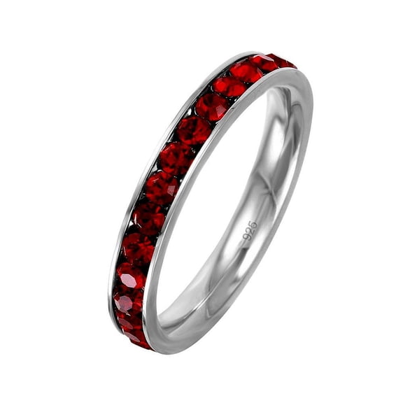 Rhodium Plated 925 Sterling Silver Simulated January Eternity Band Red CZ Jewelry Female Size 9