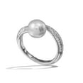 thumbnail image 1 of Rhodium Plated 925 Sterling Silver Simulated Pearl Center Ring White CZ Jewelry Female Size 6, 1 of 4