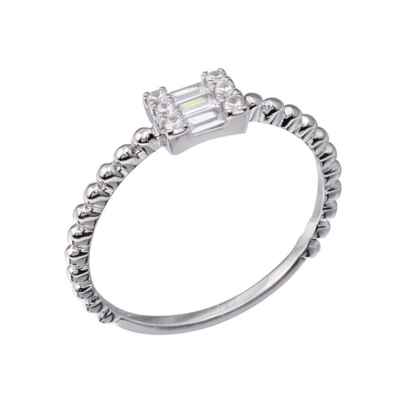 Rhodium Plated 925 Sterling Silver Square Baguette Clear CZ Ring Band White Female Size 6