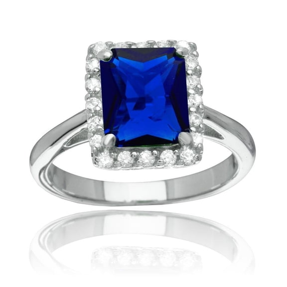 Rhodium Plated 925 Sterling Silver Square Blue Halo Ring Band Cubic Zirconia Jewelry Female Size 5