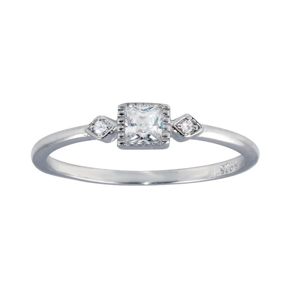Rhodium Plated 925 Sterling Silver Square Center Ring Band White CZ Jewelry Female Size 5