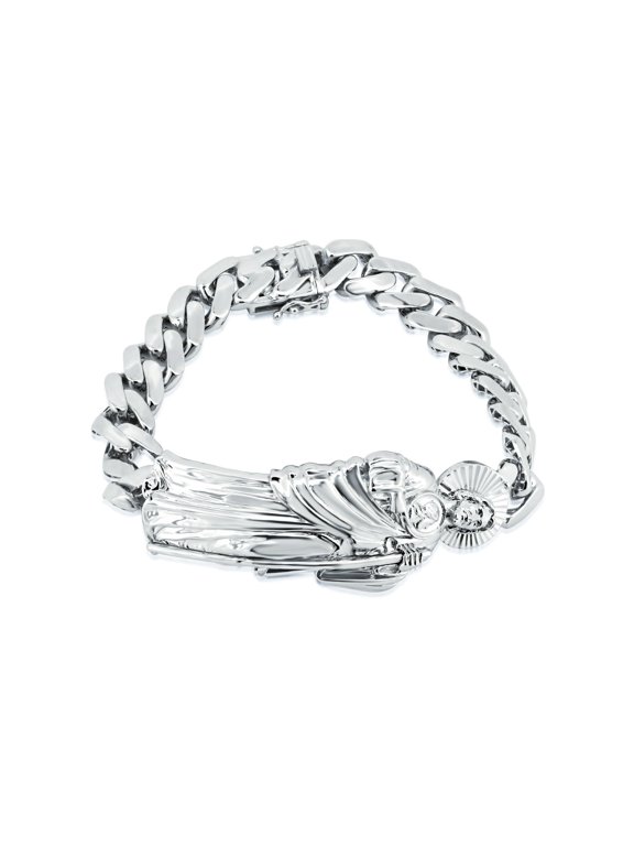 Rhodium Plated 925 Sterling Silver St Jude Cuban 10.8mm Cuban Bracelet 8" Jewelry Female Unisex