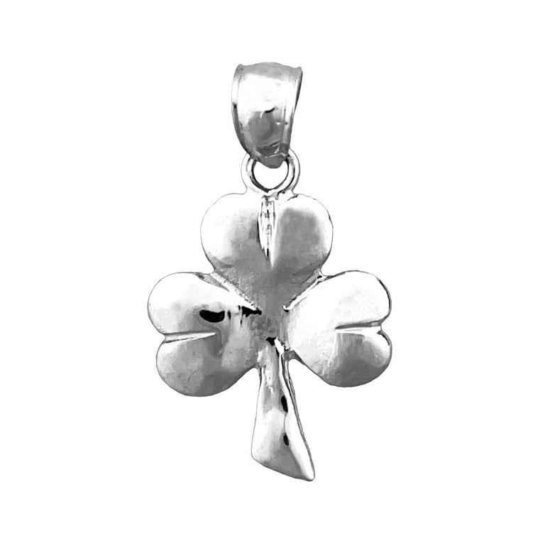 Rhodium Plated 925 Sterling Silver Three Leaf Clover Shamrock Charm