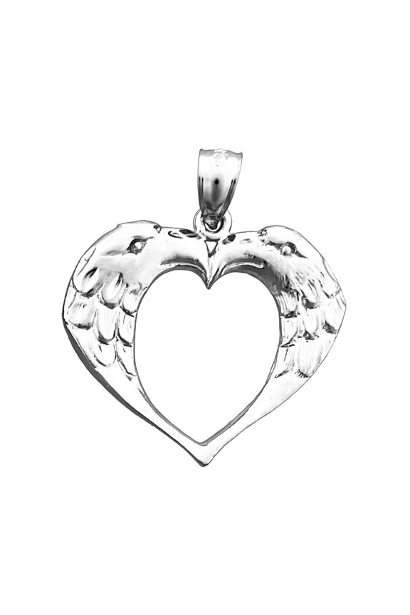 Rhodium Plated 925 Sterling Silver Two Eagles Heart Designer Pendant