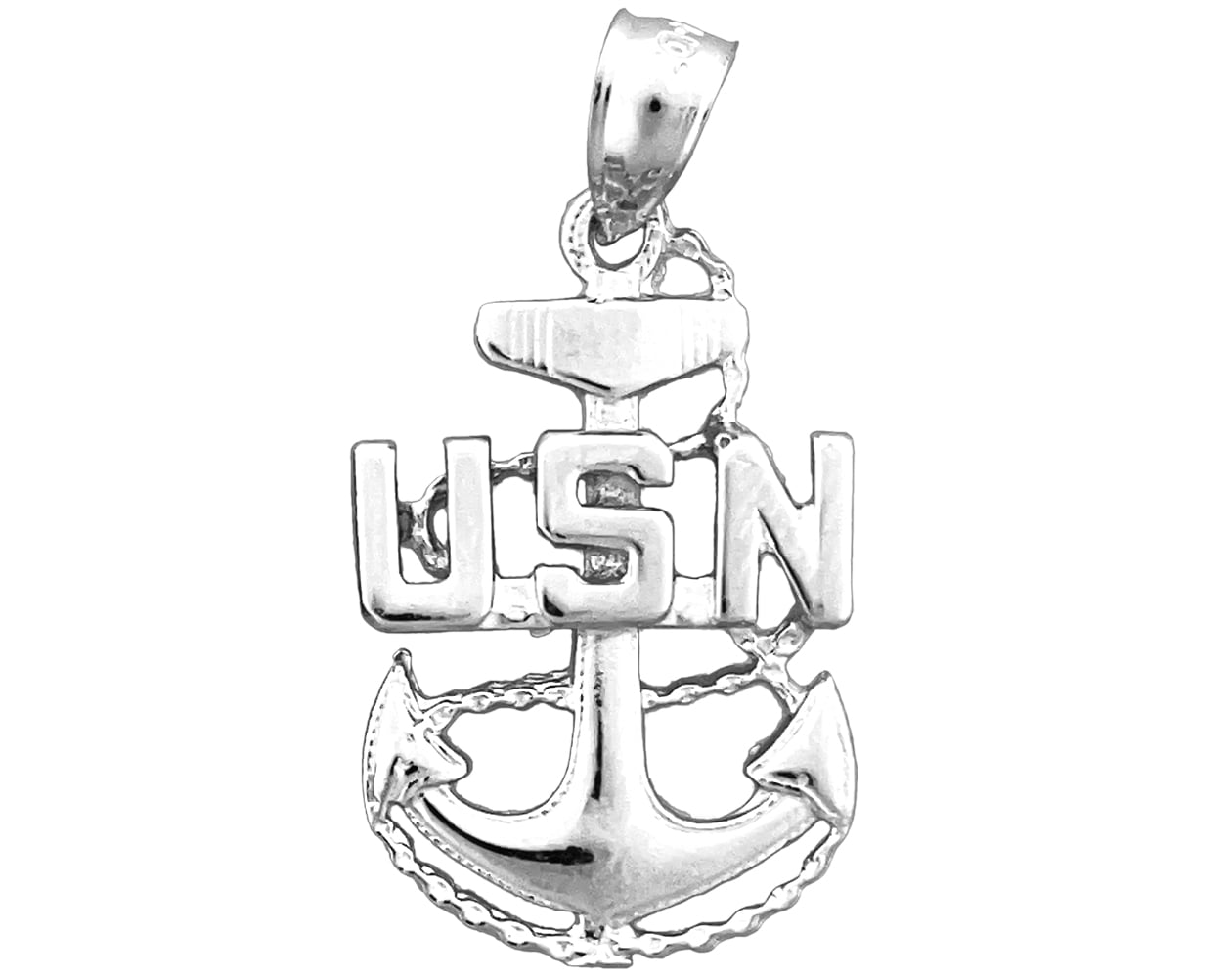Rhodium Plated 925 Sterling Silver US Navy Anchor Charm