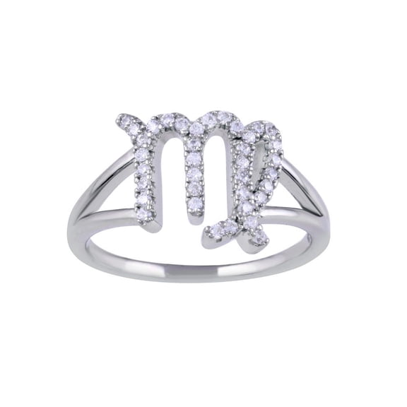 Rhodium Plated 925 Sterling Silver Virgo Clear CZ Zodiac Sign Ring White Jewelry Female Size 7