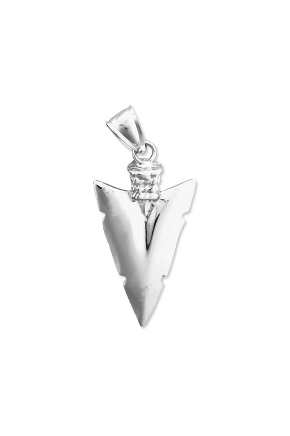 Rhodium Plated 925 Sterling Silver Western 3D Arrowhead Pendant