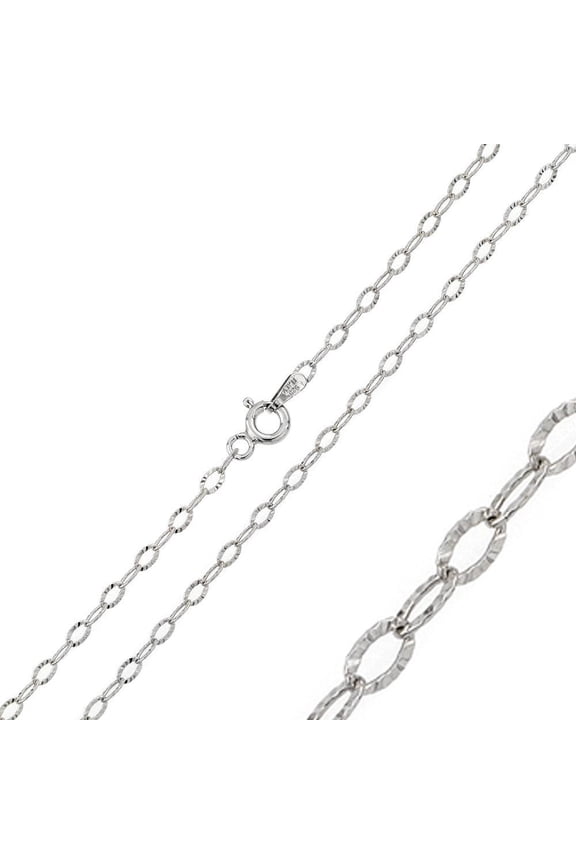 Rhodium Plated 925 Sterling Silver Wide Oval Diamond-Cut Link 040 Chain 2.4mm 16" Jewelry Female