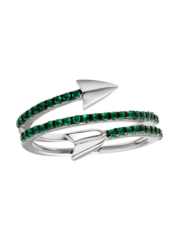 Rhodium Plated 925 Sterling Silver Wrap Arrow Green Ring Band Cubic Zirconia Jewelry Female Size 5