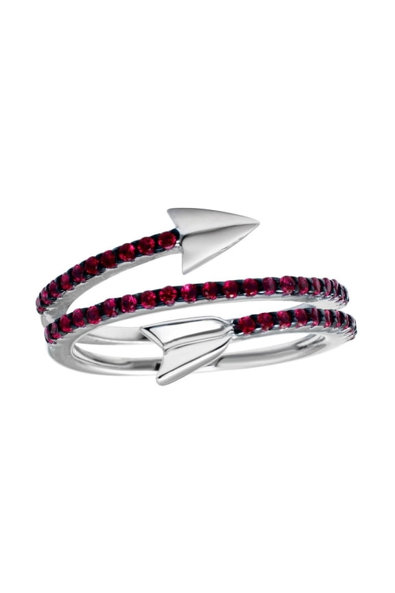Rhodium Plated 925 Sterling Silver Wrap Arrow Red Ring Band Cubic Zirconia Jewelry Female Size 5