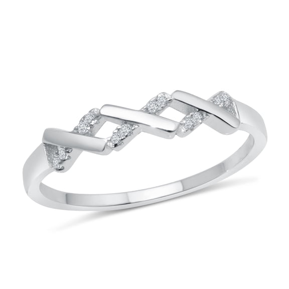 Rhodium Plated 925 Sterling Silver ZigZag Pattern Ring Band White CZ Jewelry Female Size 5