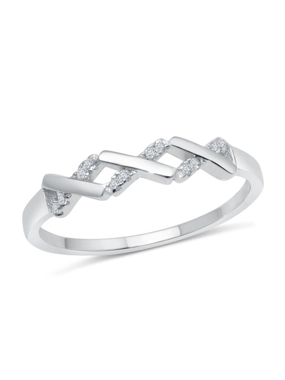 Rhodium Plated 925 Sterling Silver ZigZag Pattern Ring Band White CZ Jewelry Female Size 5