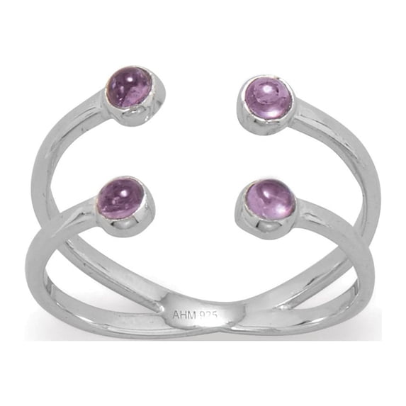 Rhodium Plated Amethyst Split Design Ring