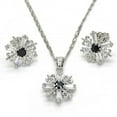 thumbnail image 1 of Rhodium Plated Black CZ Fleur-De-Lis Saint Lily Mariner Link Pendant Necklace Stud Earring Set, 1 of 5