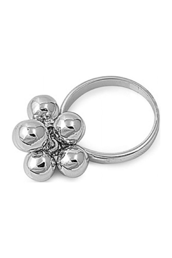Rhodium Plated Brass Dangling Spheres Ring