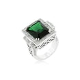 thumbnail image 1 of Rhodium Plated Classic Cocktail Ring Featuring Filigree Crafting and Emerald Green CZ Size 10, 1 of 4