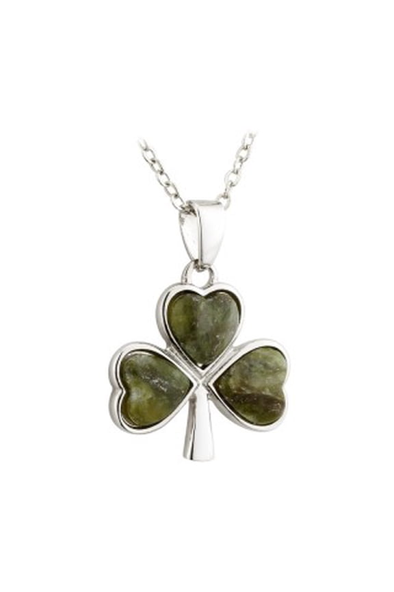 Rhodium Plated Connemara Marble Shamrock Pendant