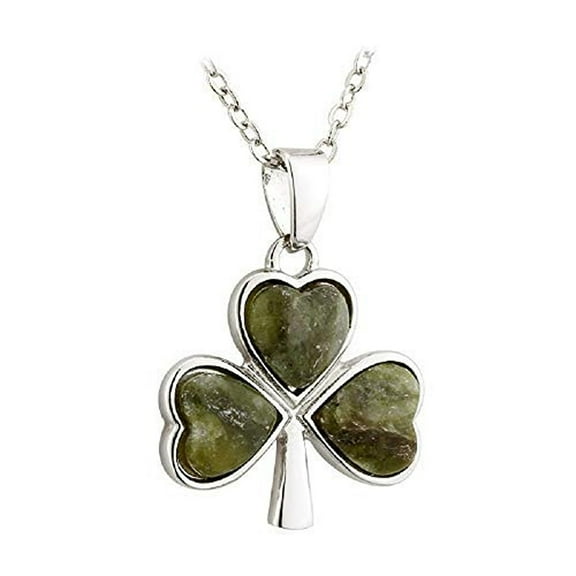 Rhodium Plated Connemara Marble Shamrock Pendant