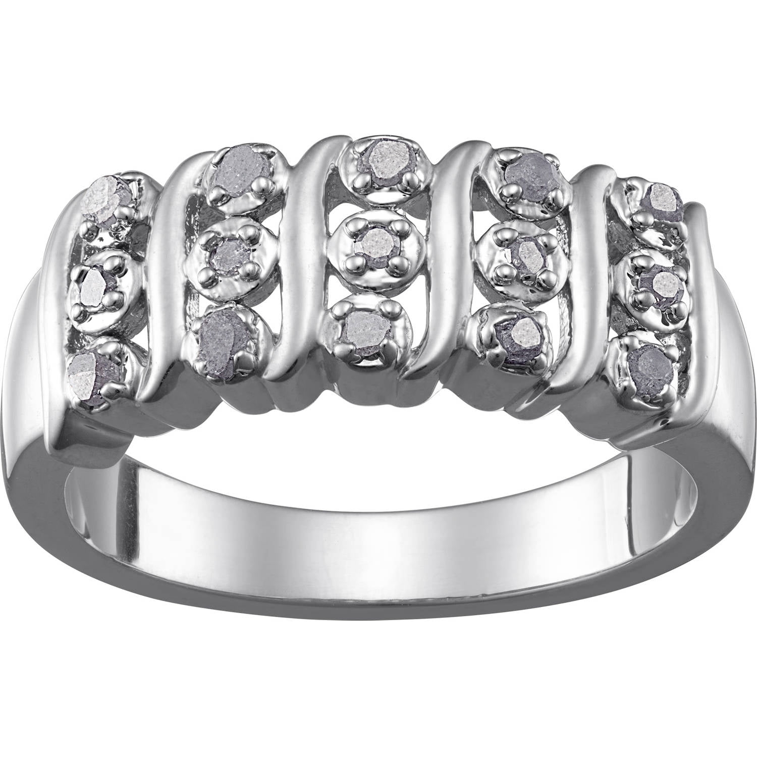 Rhodium Plated Diamond Accent Swirl Ring