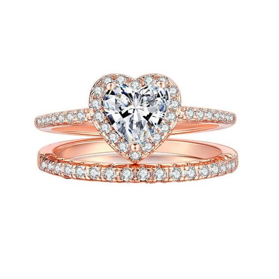 Rhodium Plated Heart Shaped Engagement Eternity Bridal Anniversary Promise Wedding Band Ring Set