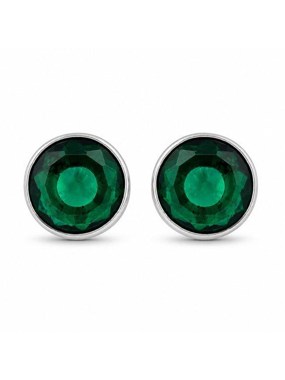 Rhodium Plated Hydro Emerald Stones Medium Round Shape