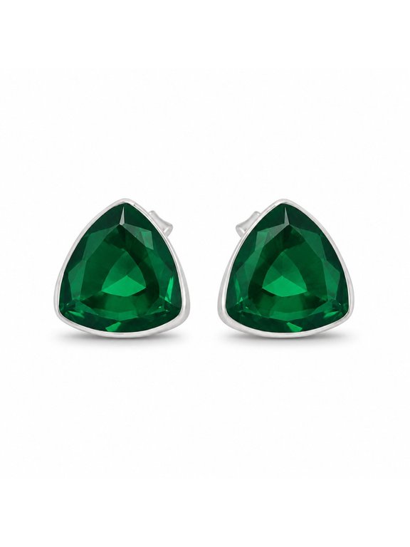 Rhodium Plated Medium Hydro Emerald Stones Triangle Shape
