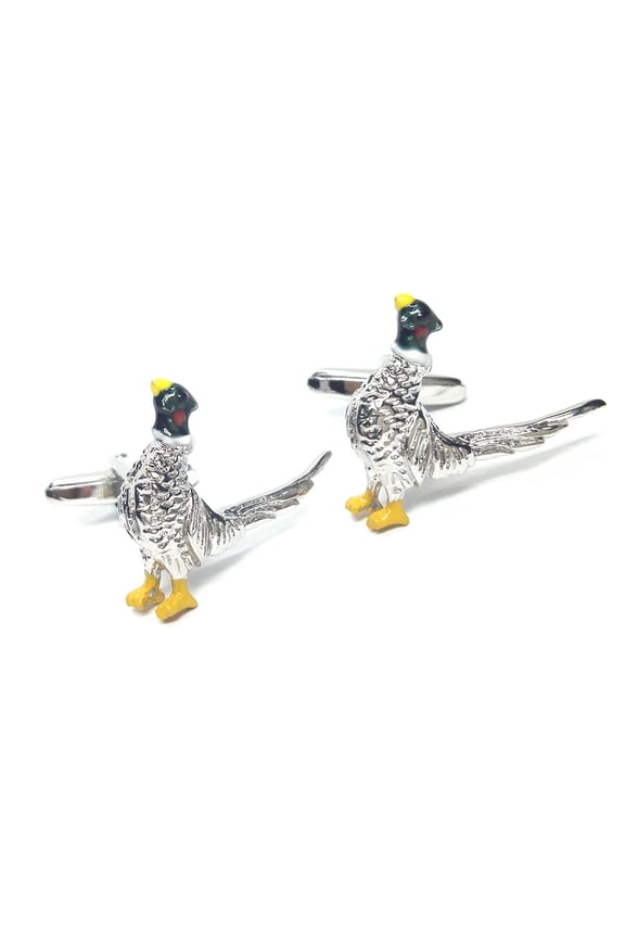Rhodium Plated Pheasant Bird Cufflinks