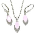 thumbnail image 1 of Rhodium Plated Pink CZ Leaf Dangling Drop Mariner Link Pendant Necklace Lever Back Earring Set, 1 of 5
