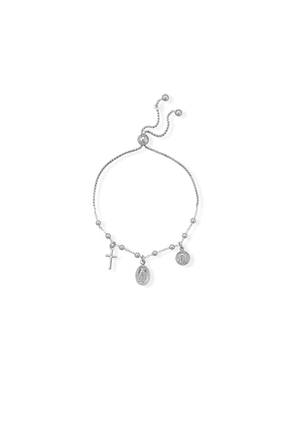 Rhodium Plated Religious Charm Bolo Bracelet