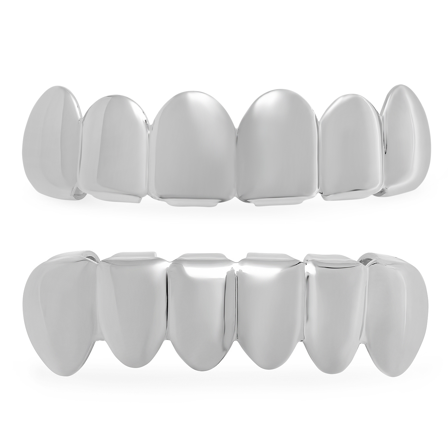 Rhodium Plated Removable Top/Bottom Teeth Grillz Set + Silicone Molding
