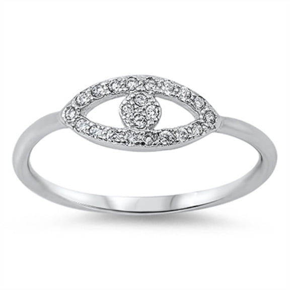 Rhodium Plated Stackable Evil Eye Cubic Zirconia Ring Sterling Silver 925