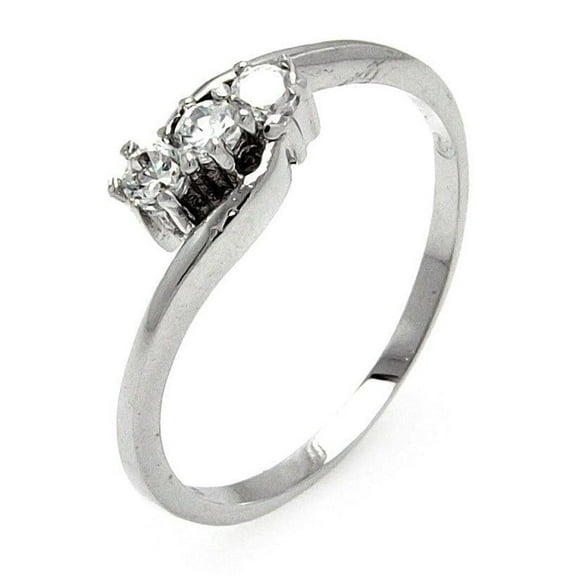 Rhodium Plated Sterling Silver 925 3 Clear CZ Twist Ring Band White Jewelry Female Size 7