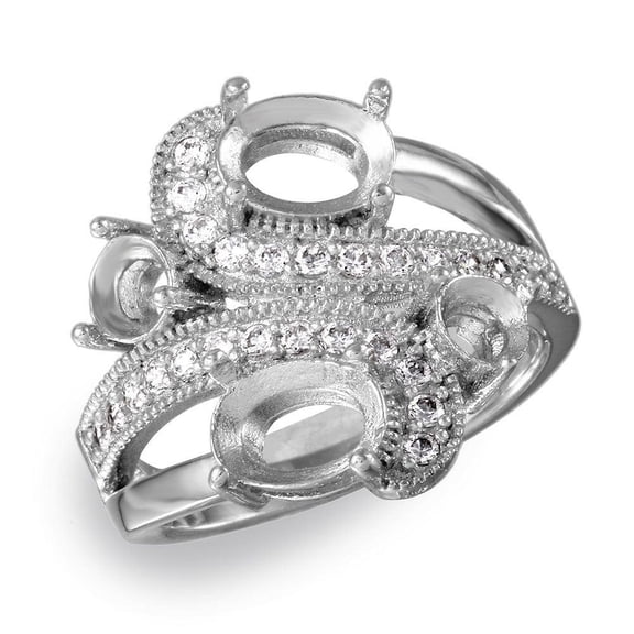 Rhodium Plated Sterling Silver 925 4 Mounting Wave Design Ring Band Jewelry Female Male Size 6