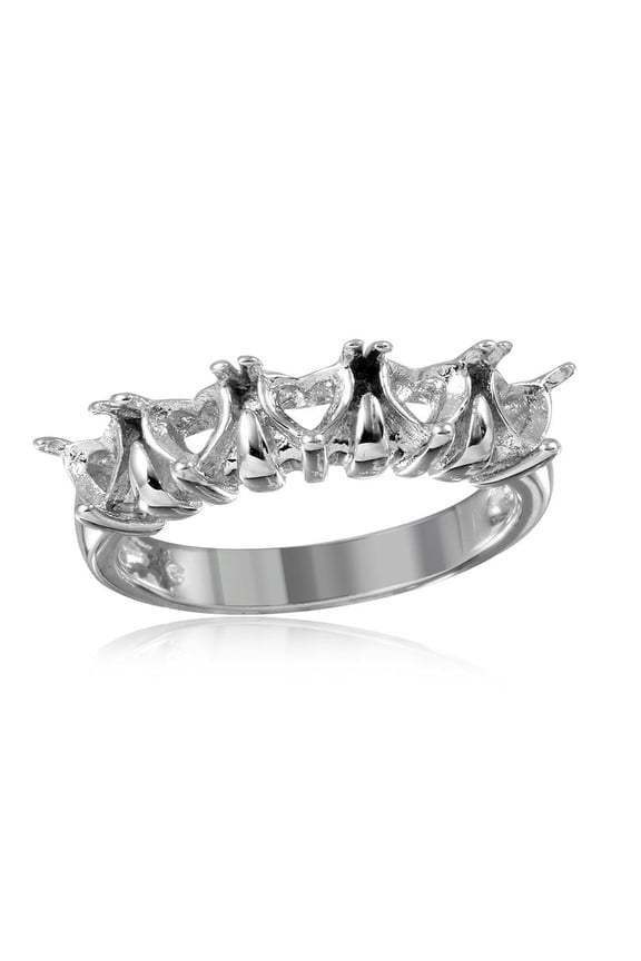 Rhodium Plated Sterling Silver 925 5 Hearts Mounting Ring Band Jewelry Female Male Unisex Size 5