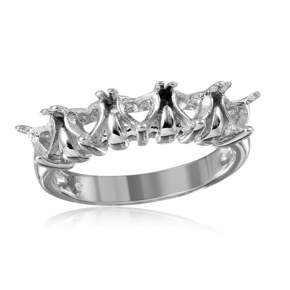 Rhodium Plated Sterling Silver 925 5 Hearts Mounting Ring Band Jewelry Female Male Unisex Size 7