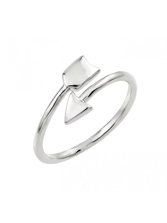 Rhodium Plated Sterling Silver 925 Adjustable Arrow Ring Band Jewelry Female Male Unisex Size 7