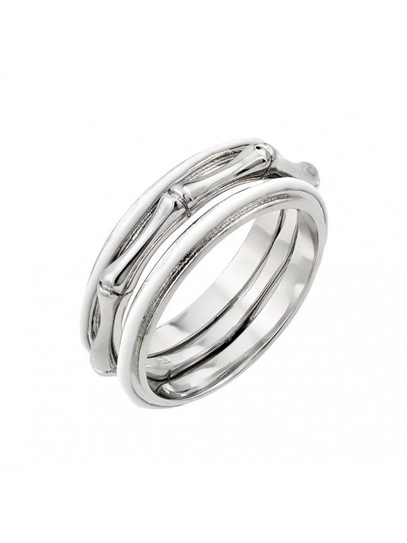 Rhodium Plated Sterling Silver 925 Bone Eternity Ring Multi Band Jewelry Female Male Unisex Size 9